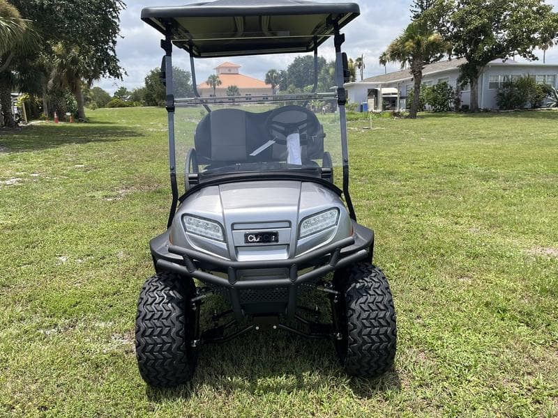 2026 Club Car Onward Lifted 4-Passenger Gas PTV — Metallic Signature Silver — Unlimited Range Sale